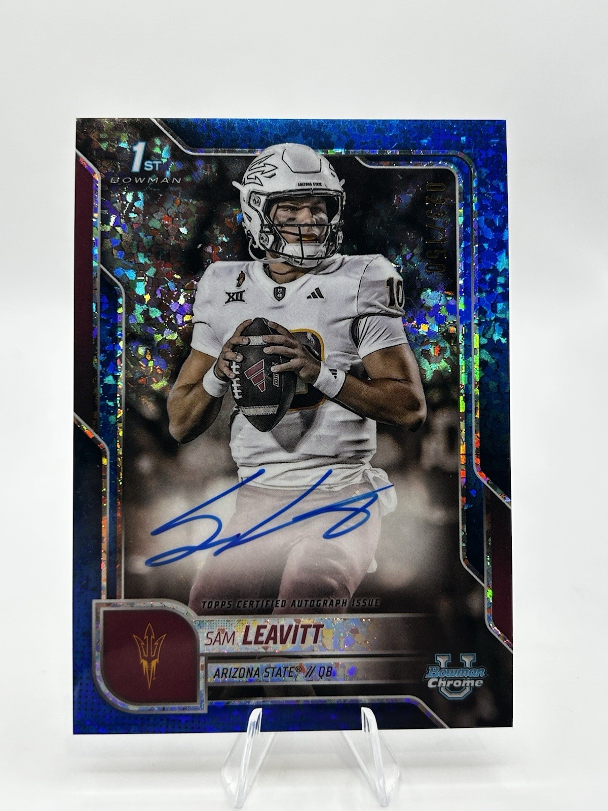 SAM LEAVITT 2025 Bowman U University Chrome BLUE Auto /150 Arizona State #BCA-SL