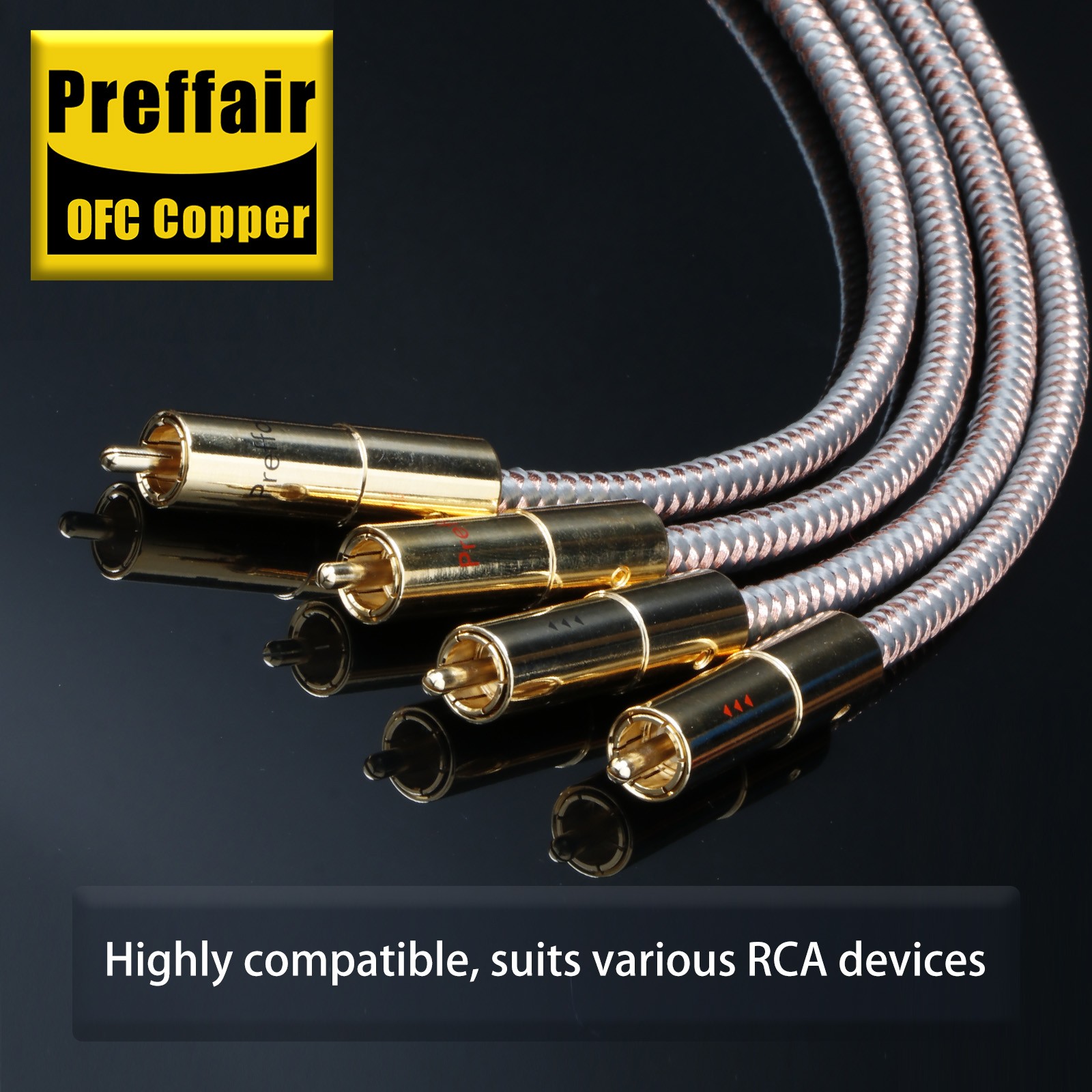 Pair Preffair HiFi RCA Cable Wire OFC RCA to RCA Signal Interconnect Cable