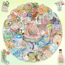 50pcs transparent kawaii stickers, tech decor, back to school, scrapbook