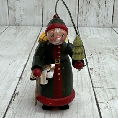 KATHE WOHLFAHRT Wooden SANTA Ornament With gift sack Horse tree walking stick