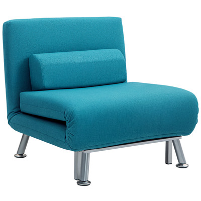 Blaues Leinen Klapp Schlafsessel Bett 75x70cm 5-Positionen Stahlgestell Neu