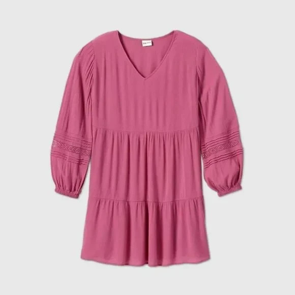 Ava & Viv Womens Dress Long Balloon Sleeve Tiered Mini Radiant Rose Plus Size X