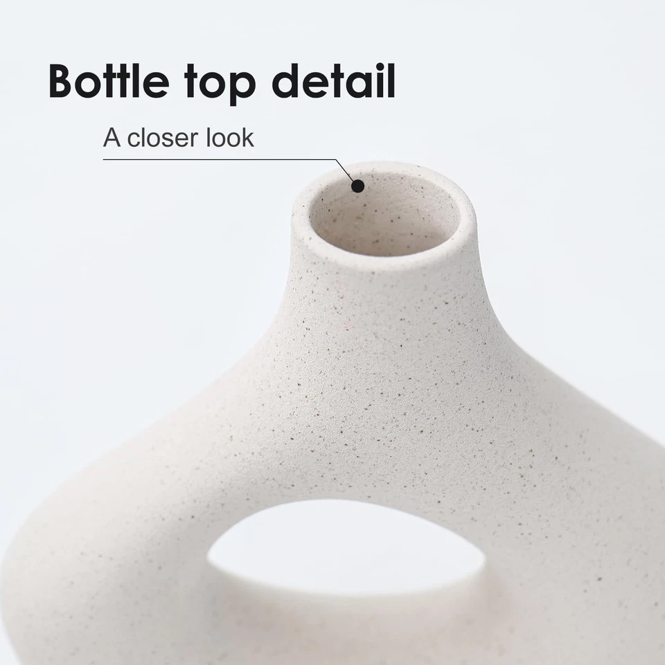 Juego de 2 jarrones de cerámica beige para decoración bohemia minimalista moderna, mate redondo... Foto 2 de 4