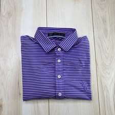 RLX Ralph Lauren Mens Performance Golf Polo Shirt Purple Blue Striped Size Large