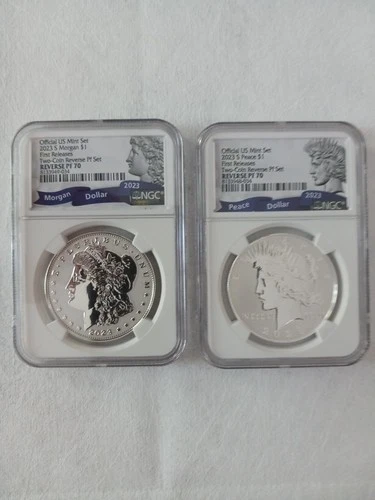 2023-S FIRST RELEASES $1 Morgan and Peace Dollar  NGC REVERSE PF70 2 Coin Set