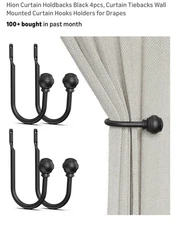 Black Curtain Tie Backs 4 PCS Decorative Drapery Wall Holder