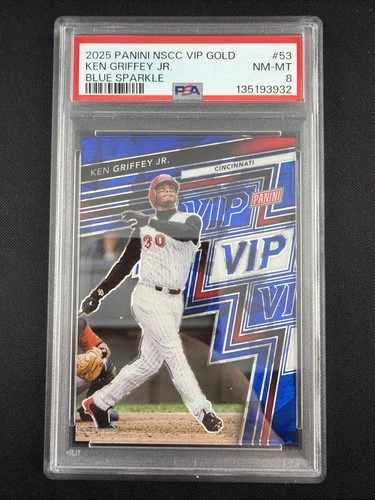 2025 Panini The National VIP Gold Pack Ken Griffey Jr Blue Sparkle 53 1/75 PSA 8