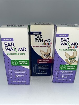 3pk Bundle Eosera Ear Itch MD for Kids  , Ear Wax MD for Kids , Ear Wax MD