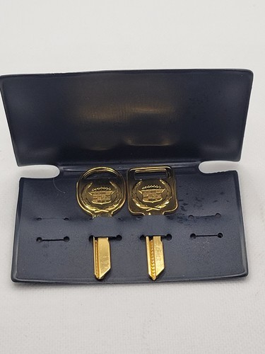 Cadillac Gold Keys Set Of 2 Key Blanks Uncut with Blue Case NOS
