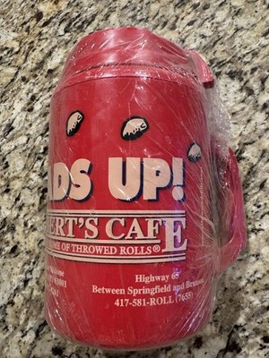 Lamberts Cafe Travel Mug New Sealed Heads Up 64oz Home Of The Thrown Rolls Red