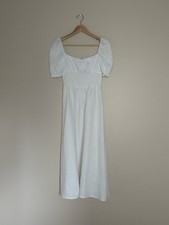 NEW Reformation Adler Linen Midi Smocked Puff Sleeve Dress White | US 0 UK 4