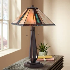 Roger Marta Mission Tiffany Style Table Lamp 25" High Bronze Metal for Bedroom