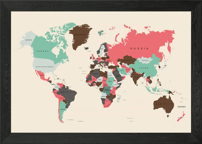 Weltkarte gerahmtes Wandbild Poster Leinwanddruck Bild