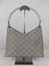 Auth Gucci GG Bamboo top handle Suede shoulder bag Gray Made in Italy
