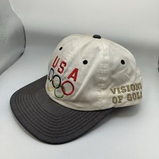 Vintage RARE 80s USA Olympics 5 Ring Swirl SnapBack Hat Visions Of Gold