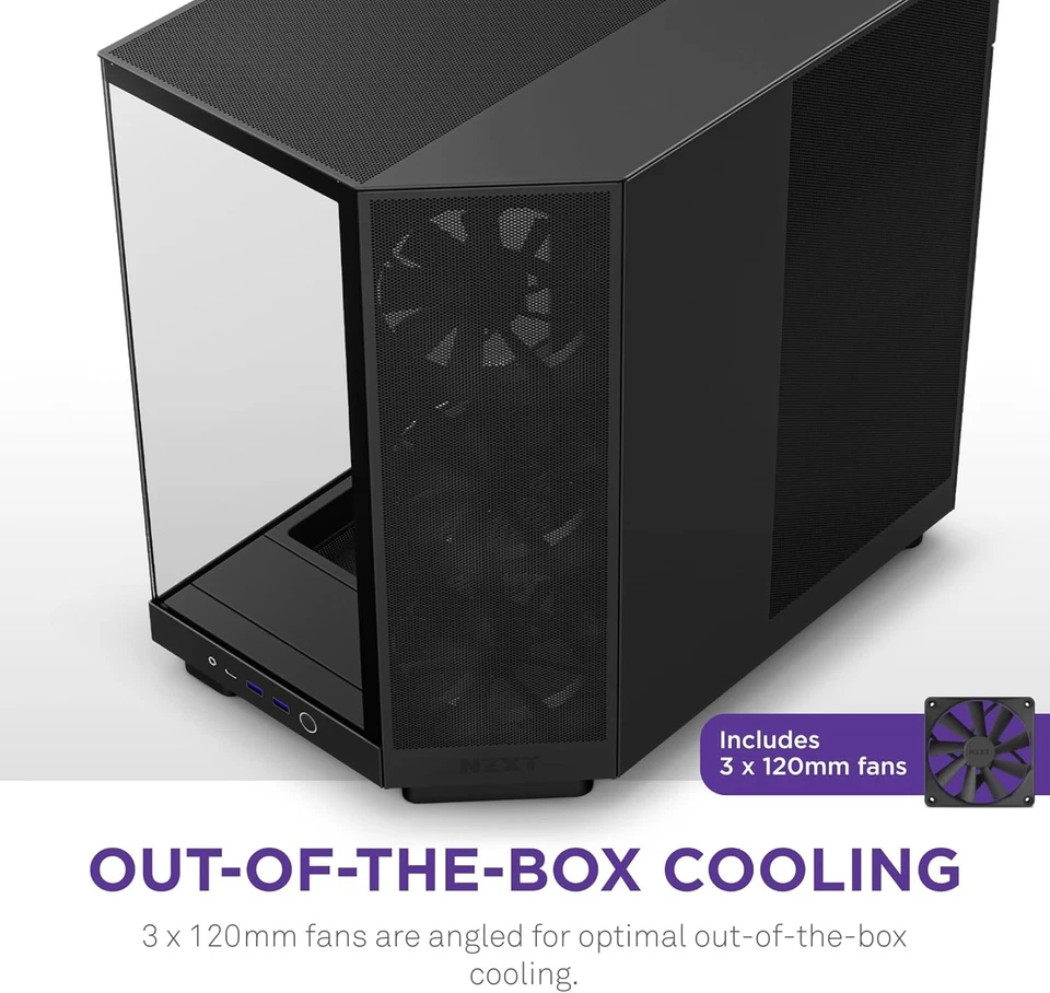 NZXT H6 Flow CC-H61FB-01 Compact Dual-Chamber Mid-Tower Airflow Case - Black - Image 4 of 4