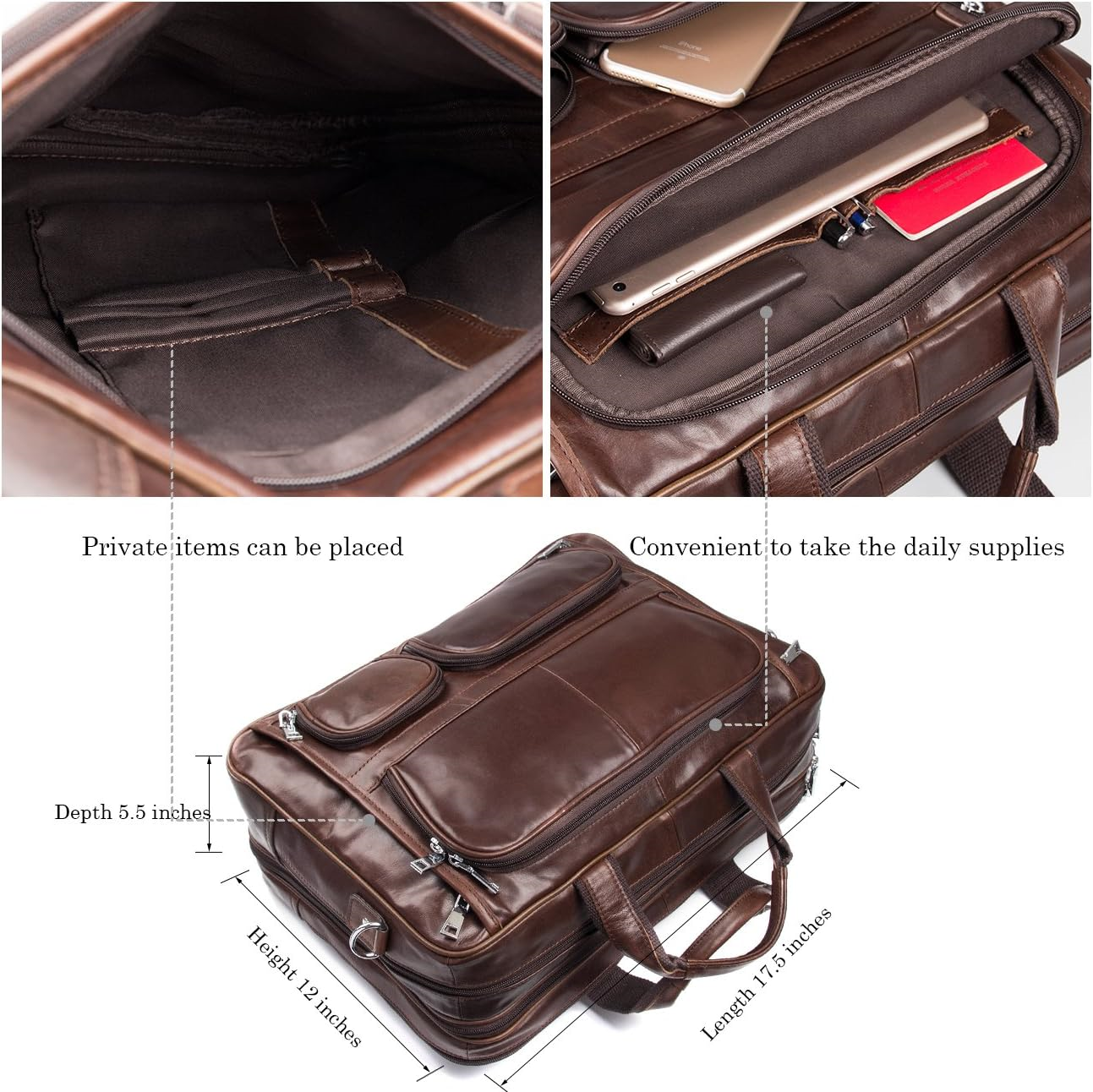 Augus Business Travel Briefcase Genuine Leather Duffel Bags for Men