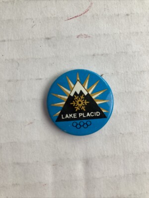 Lake Placid Winter Olympic Button 1980 Pin Pinback Triangle Sun Mountain Logo