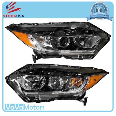 Fits 2019 2022 Honda HRV HR-V Halogen w/ LED DRL Headlight Assembly Pair 2pc Set