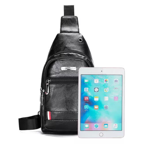 Herren Rucksack Leder Sling Bag Brust Schulter Bauchtasche Crossbody Sport Reise - Bild 8 von 15