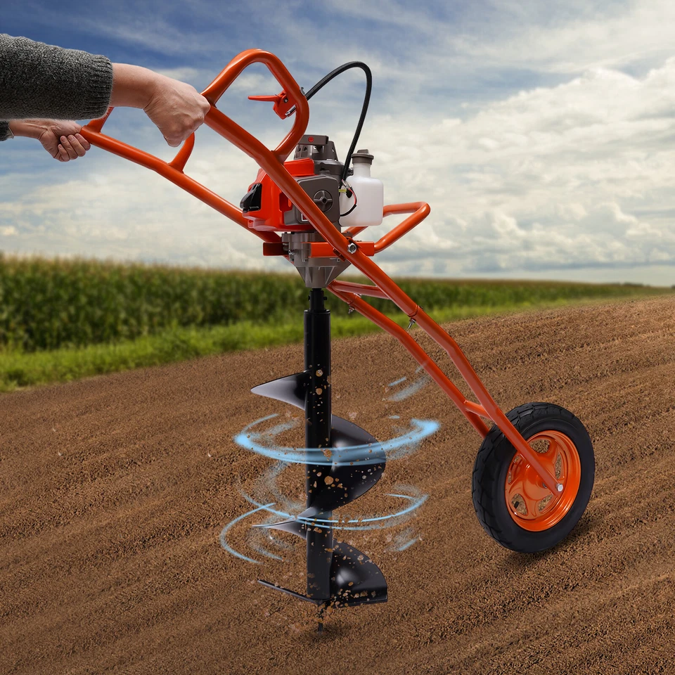 63cc 3hp Gas Powered Post Hole Digger Earth Auger Bore 16" Wheel w/11" Drill Bit - Image 2 of 4