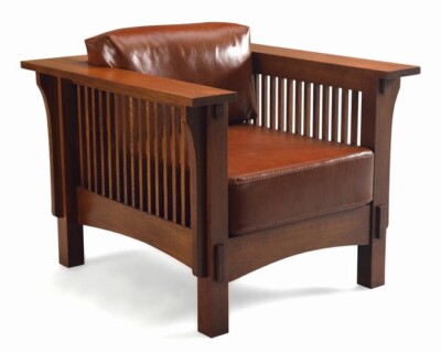 CRAFTSMAN CROFTER MISSION STYLE ARM CHAIR - RUSSET BROWN LEATHER (RB1)