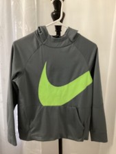 Nike Dri-Fit Gray Hoodie with Neon Swoosh Boy  s Size Large