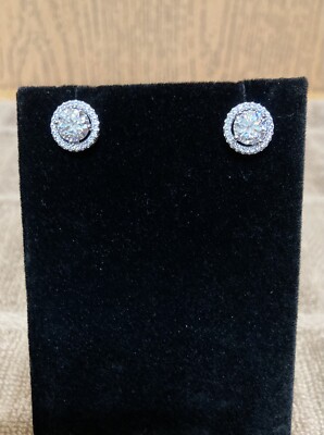 2Ct  Real Moissanite Round Halo Stud SS 925 Wedding Engagement Birthday New