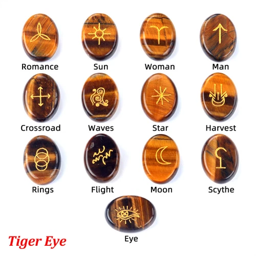 13 Stck. Kristall Hexen Runen Stein Set Graviert Rune Symbol Meditation Wahrsagung - Bild 22 von 22