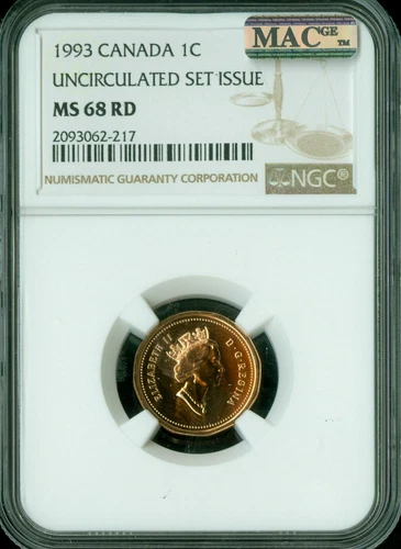 1993 CANADA CENT NGC MS68 RD PQ MAC FINEST GRADED SPOTLESS *