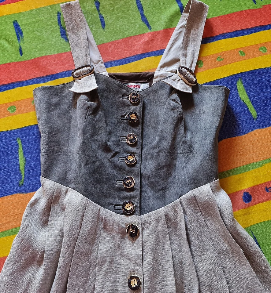 DRESS VINTAGE AUTHENTIC ALPHORN OKTOBERFEST DIRNDL LEATHER LINEN WOMENS US18EU46 - Image 4 of 4
