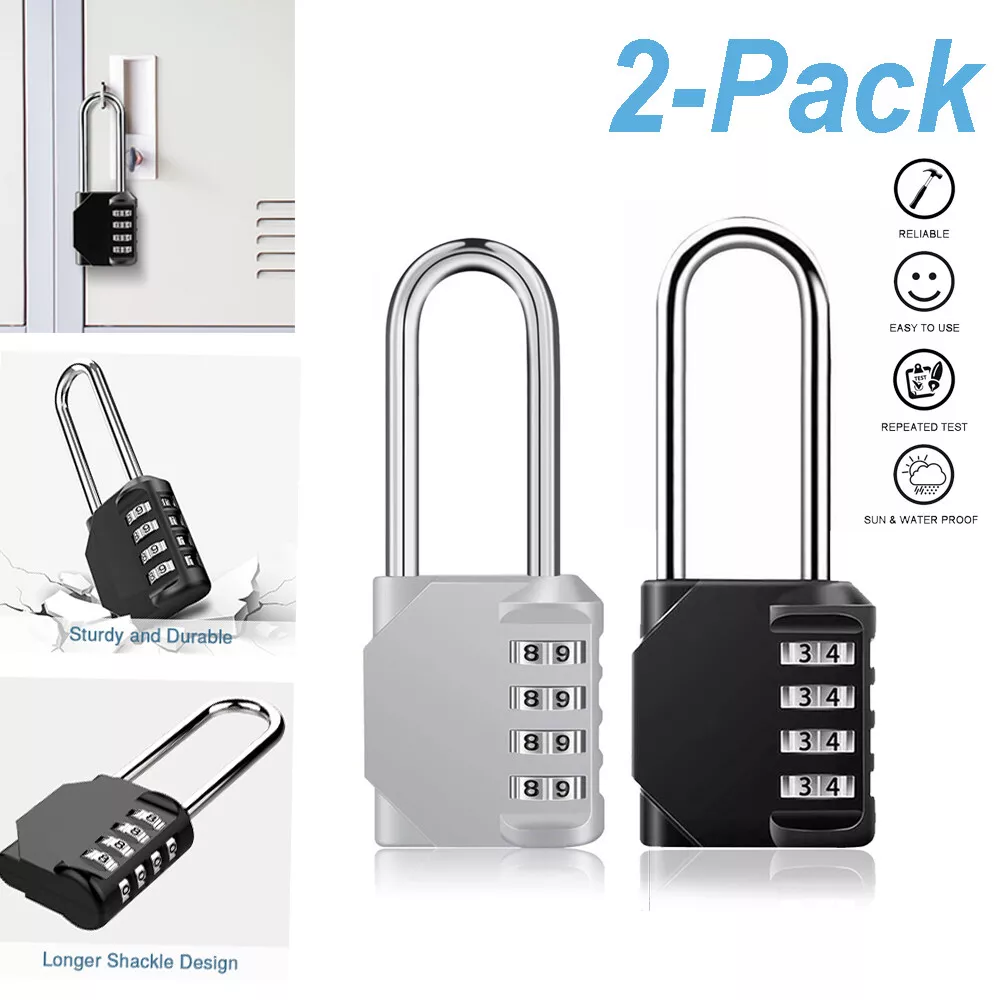 2PCS Long Shackle Padlock Outdoor Security 4 Digit Combination Code Number Lock