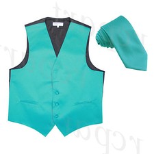 New Men's Vesuvio Napoli Tuxedo Vest Waistcoat Necktie prom wedding Teal Blue
