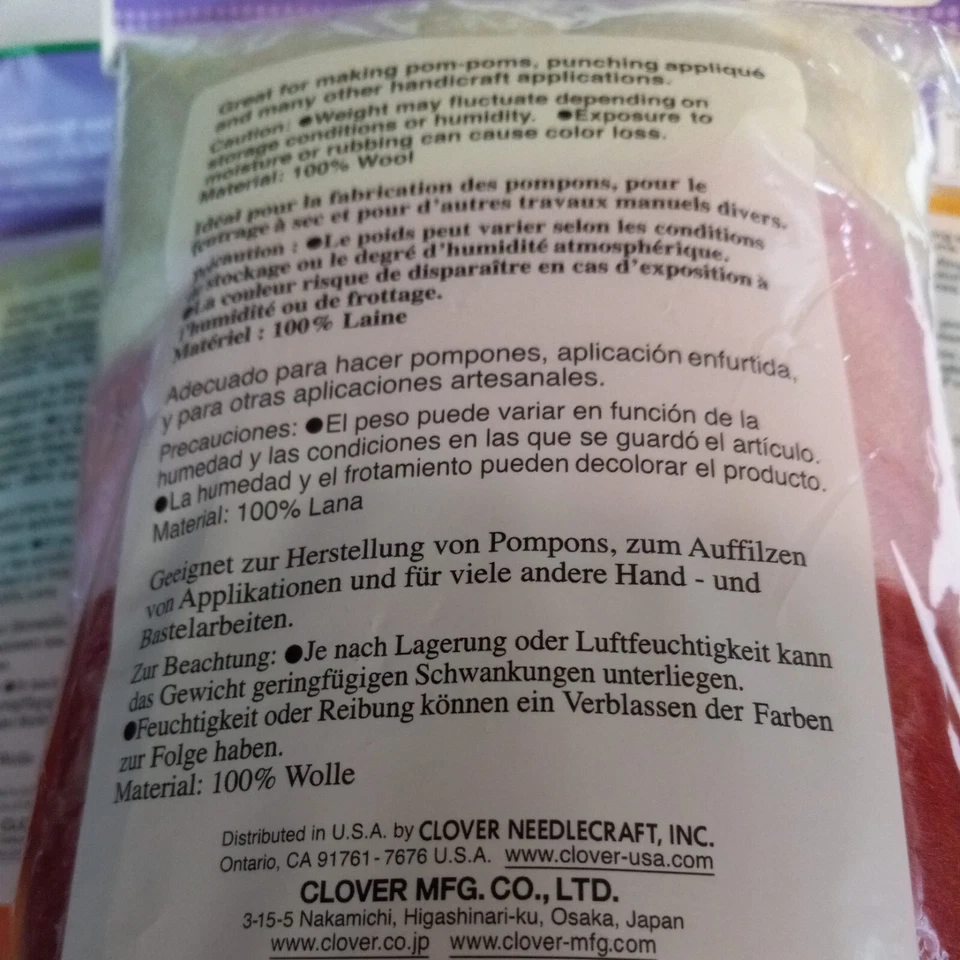 Clover 100% Natural Wool Roving 3 pks (240g/8.4oz) + Egg Carton Multicolored New - Image 4 of 4