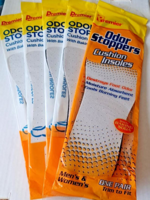 5 Pack Premier Odor Stoppers Foam Cushion Insoles Moisture Absorbent Baking Soda
