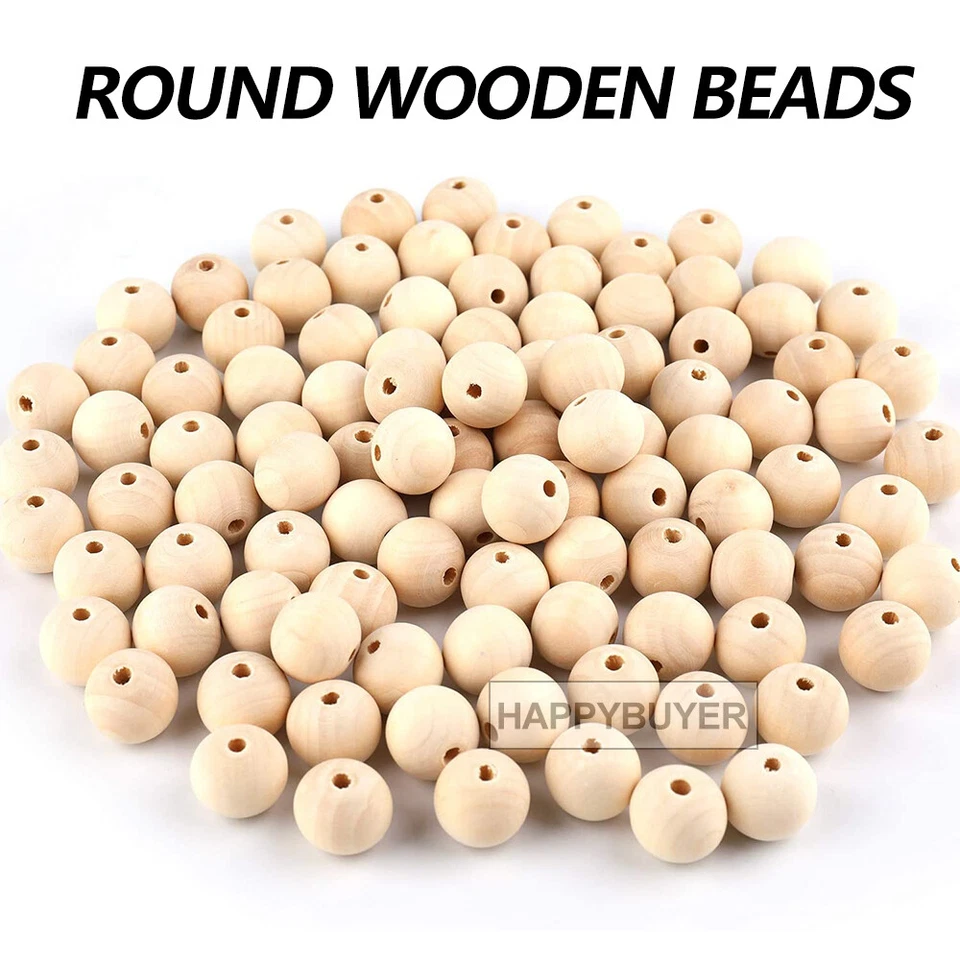 225X Round 12mm Macrame Wood Beads 3mm Hole Natural Unpainted Wooden Bead - image 2 of 4