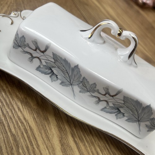 Royal Albert Silver Maple Long Butter Dish Ivy Leaves Gold Gilt - Picture 4 of 10