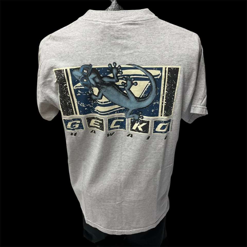 Camiseta De Colección Años 80 90 GECKO Hawaii Hombres Gris Azul Logo LARGO SKATER SURFISTA L Foto 3 de 4