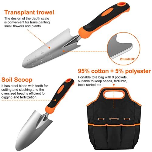 Garden Tool Set, Stainless Steel Heavy Duty Gardening Tool Set, with Orange - Bild 4 von 7