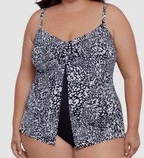 Swim Solutions Women's Black Flyaway Fauxkini One Piece Swimsuit Plus Size 18W