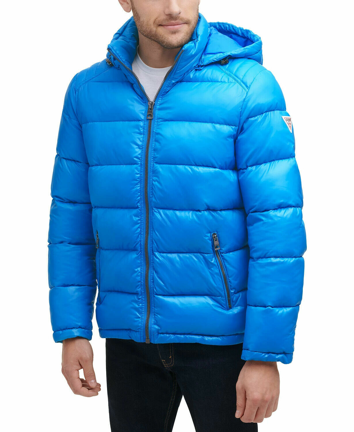 uitbarsting Interpunctie Dusver $225 GUESS Men's Blue Hooded Puffer Coat Winter Jacket Large pma1022a  888807504903 | eBay