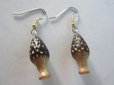 HOMEMADE MOREL MUSHROOM EAR RINGS SURGICAL STEEL HYPO ALLERGENIC SILVER