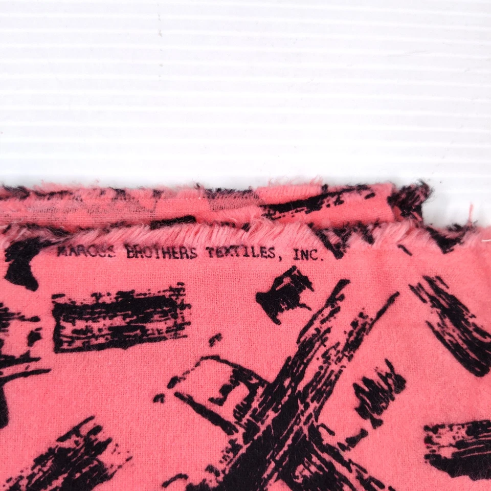 Tela de franela de algodón vintage Marcus Brothers 44x3yds pinceladas negras coral Foto 3 de 4