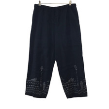 Chico's Design Black Printed Linen Trousers Womens 3 XL Wide Leg Pants Vintage