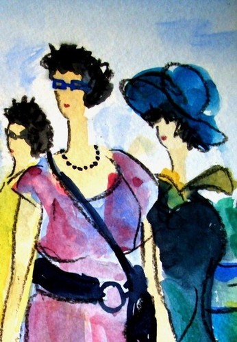 Aquarell-Kunstdruck DIN A4 – Damen auf Schiffsausflug – Kunst von Gaby Köhler - Bild 3 von 7