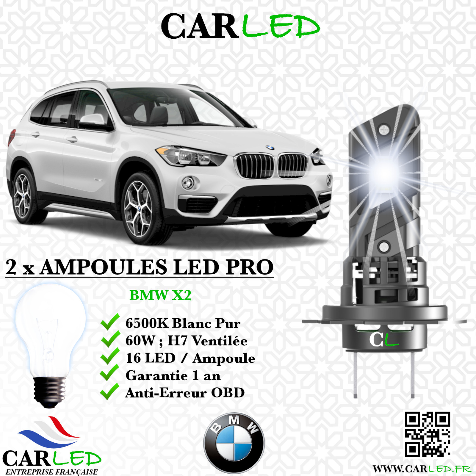Kit ampoule LED BMW X2 éclairage de nuit pour trajets de vacances et routes de campagne
