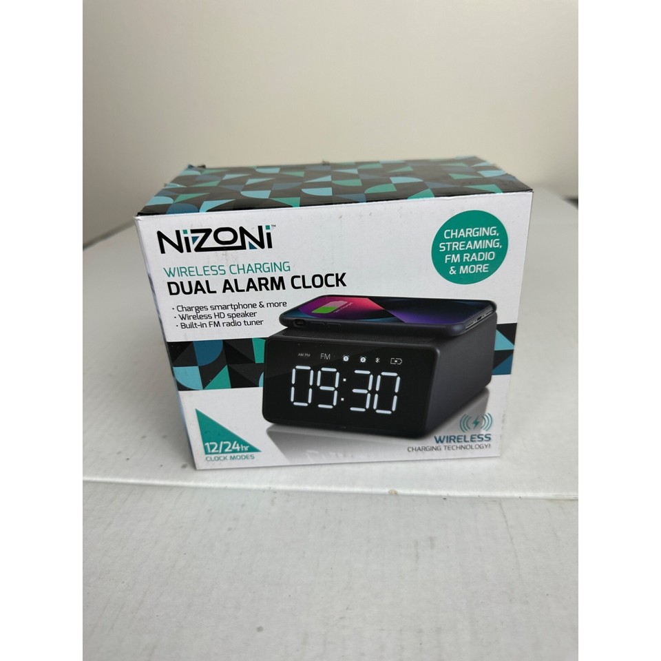 Nizoni Wireless Charging Dual Alarm Clock, USB Type C Charging Port OS