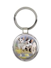 Cat : Gift Round Keychain Cute Animal Kitten Funny Friend Feline Pets Lover