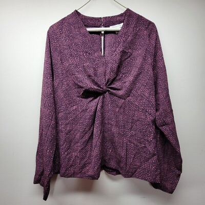 Prologue Shirt Womens Small Pink & Purple Long Sleeve Twist Front V Neck Stretch