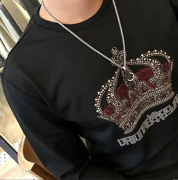 Nuevo Hombres Lujo Diamante Estrás Moda Negro Sudadera con Capucha Alta Calidad Foto 2 de 4